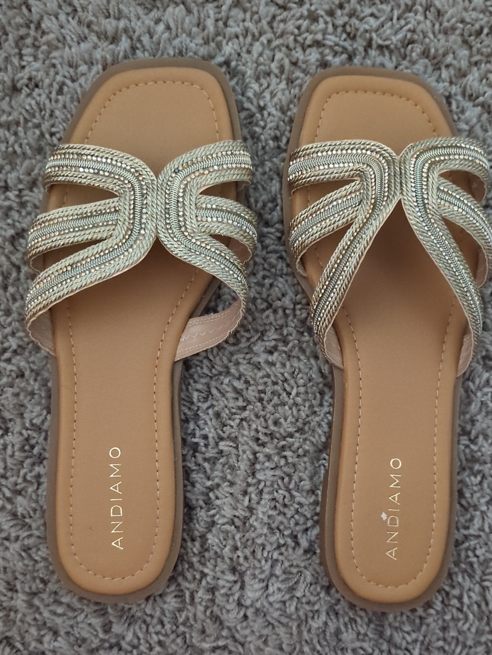 Andiamo Women’s Metallic Gold Braided Slide Sandals